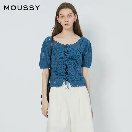 MOUSSY 夏季立体钩花系带短袖温柔针织开衫女010FS770-0420商品大图