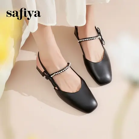 Safiya索菲娅中后空凉鞋夏季新款仙女风温柔粗跟浅口蝴蝶结单鞋女商品大图