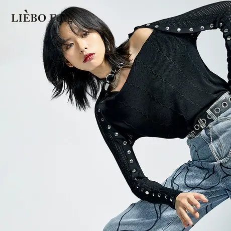 裂帛LIEBOFeng设计师品牌2023年修身简约通勤OL风百搭套头针织衫商品大图