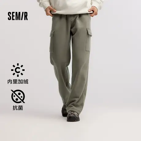 森马休闲裤男发热抑菌2024冬新款加绒裤子宽松直筒工装裤时尚百搭图片