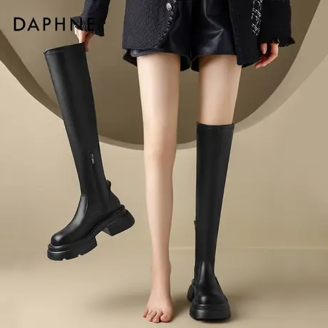 达芙妮过膝靴长筒靴子女靴2025新款夏季黑色厚底骑士靴增高高筒靴商品大图