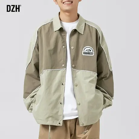 男士美式新款翻领夹克男外套高级感秋季潮牌休闲宽松工装拼接上衣商品大图