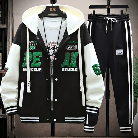 秋装连帽卫衣男初中生棒球服套装大童春秋开衫夹克青少年学生外套商品大图