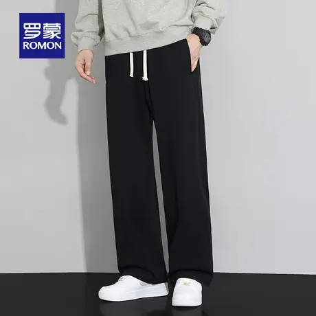 罗蒙男士纯色宽松休闲裤2025秋季新款日常百搭抽绳松紧腰直筒裤男商品大图