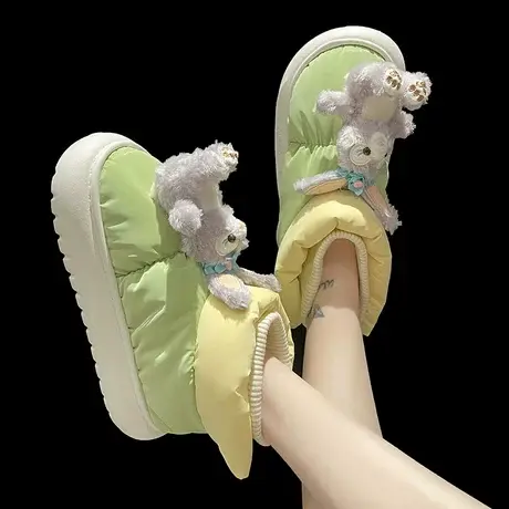 可爱棉拖鞋女冬季外穿卡通厚底防滑防水加绒保暖居家高帮包跟棉鞋商品大图