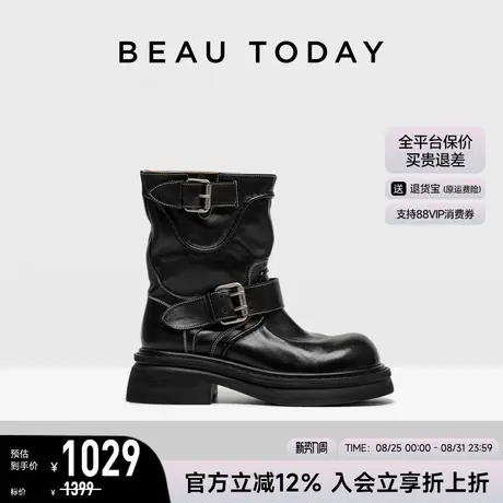 BeauToday黑色短靴女款2025新款秋冬季时装靴女士骑士靴西部靴子图片