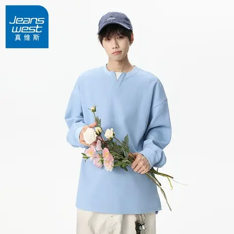 N5真维斯男士无帽卫衣2025新款秋季美式宽松小V领男生春秋上衣服商品大图