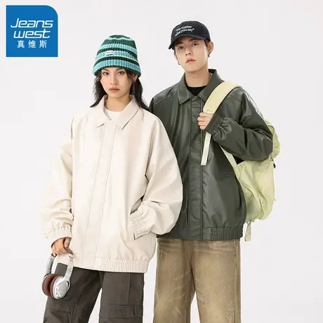 N5真维斯PU皮衣外套男2025新款秋季美式情侣潮牌翻领男士春秋夹克商品大图