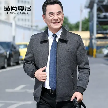 中老年春装爸爸外套翻领刺绣点缀商务休闲款40-50岁男士夹克春秋商品大图