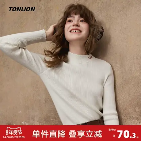 唐狮2026冬季新款女毛织半高领刺绣打底衫长袖针织上衣内搭修身图片