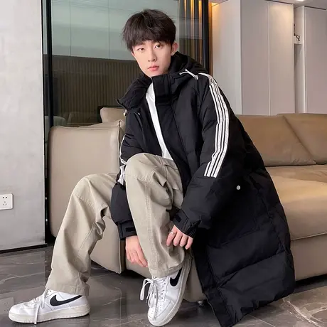 唐狮冬新款中长款男羽绒服连帽加厚保暖外套青少年学院风宽松TD商品大图