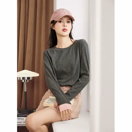 唐狮春秋季新款针织长袖T恤女宽松韩系内搭袖口拼接别致上衣女TE图片