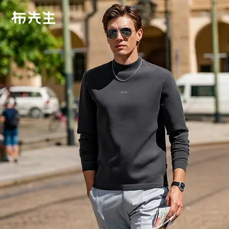 MrBu布先生品牌logo印花t恤2023秋冬半高领加厚打底长袖男KT01883商品大图