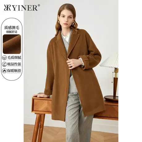 YINER音儿女装冬季新款澳洲纯羊毛双面呢大衣商品大图