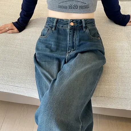 窄版阔腿牛仔裤女高腰春秋2023新款宽松直筒长裤显瘦垂感拖地裤子商品大图