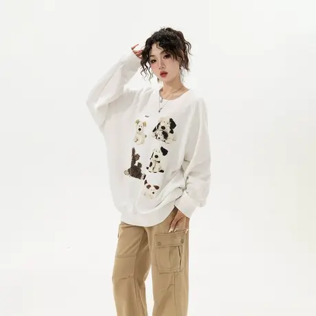 YEP韩系少女风圆领卫衣女春秋2023新款复古潮牌宽松oversize上衣商品大图