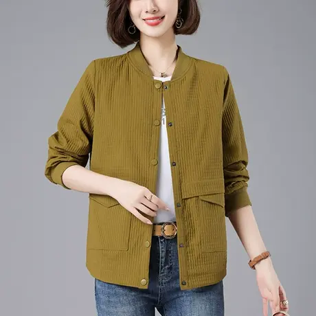 中年妈妈春秋装新款外套女宽松加大码女装洋气显瘦棒球服开衫上衣图片