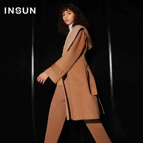 【官方直播】恩裳COVER双面双色连帽羊绒羊毛绑带毛呢外套女图片