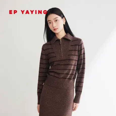 EP YAYING雅莹女装 牦牛绒条纹毛针织衫上衣 2023秋装新款9527A图片