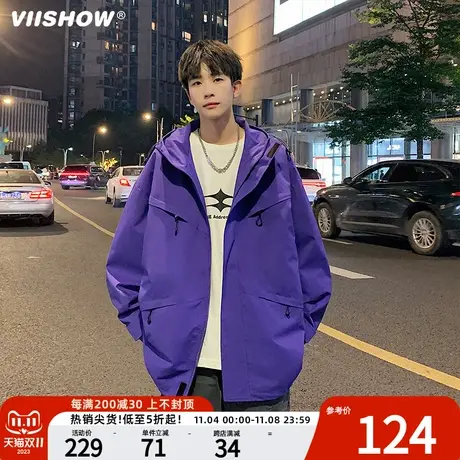 VIISHOW学生多口袋冲锋衣日系cityboy夹克秋冬季男生休闲连帽外套商品大图