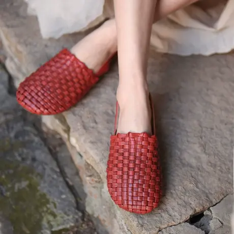 Artmu阿木原创复古真皮编织手工鞋包头凉鞋女2023年新款平底软底商品大图