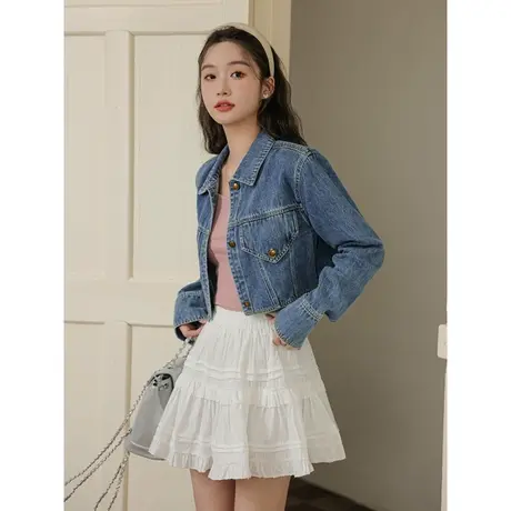 设计感小众短款牛仔外套女显瘦秋季百搭正肩夹克复古高腰个子上衣图片