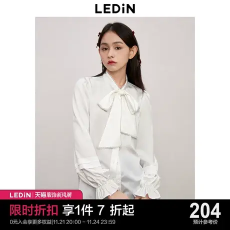 乐町蝴蝶结飘带领衬衫2023年冬季新款韩系少女精致蝴蝶结设计衬衣图片