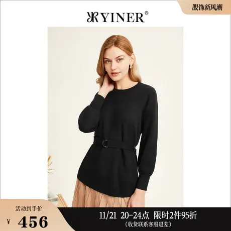 【美丽诺羊毛】YINER音儿线上专选女装冬季套头收腰毛织衫上衣图片