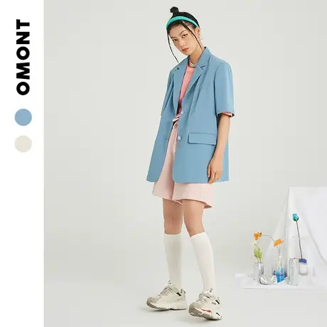 omont蛋挞家 复古短袖西装外套女夏季薄款设计感小众宽松休闲西服商品大图