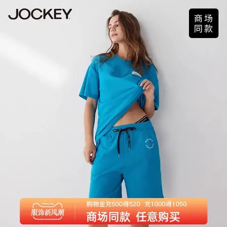 Jockey睡裤女短裤春夏华夫格家居裤系带女士中裤五分裤可外穿图片