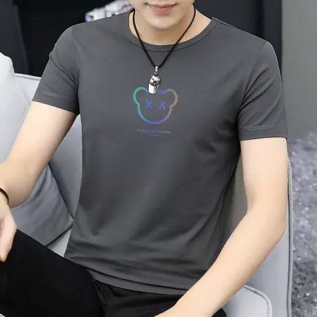莫代尔短袖t恤男生潮流小熊印花夏季冰丝冰感上衣服半袖打底衫男商品大图