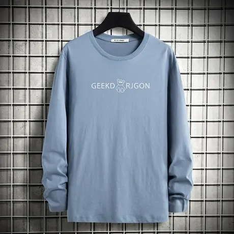 秋季纯棉长袖t恤男宽松潮流小熊印花内搭打底衫圆领秋衣全棉体恤商品大图