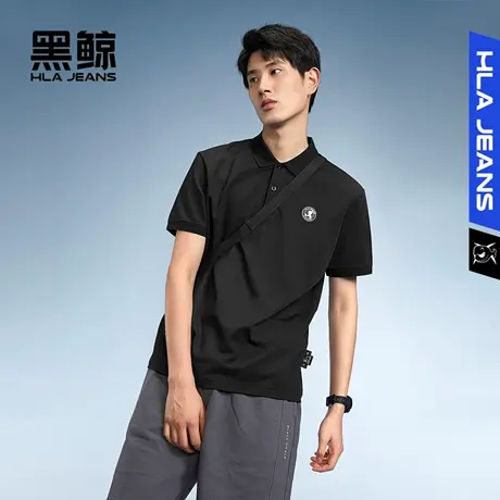 黑鲸HLAJEANS海澜之家旗下潮牌小字母印花短袖polo衫男翻领简约图片