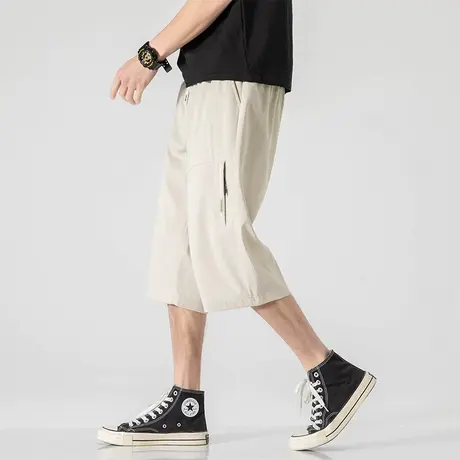 冰丝七分裤男夏季薄款宽松透气运动中裤男士潮牌纯色直筒休闲裤子商品大图