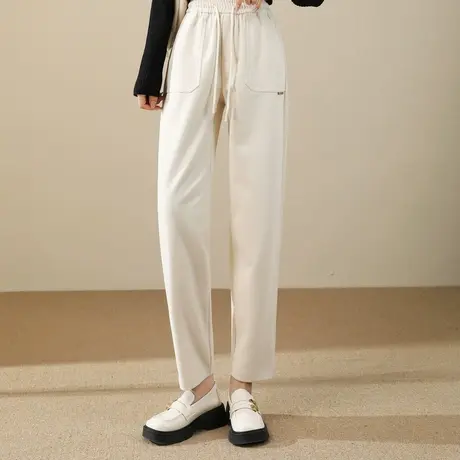 时尚气质休闲裤2023年秋季新款女装高腰纯色百搭松紧腰哈伦长裤商品大图
