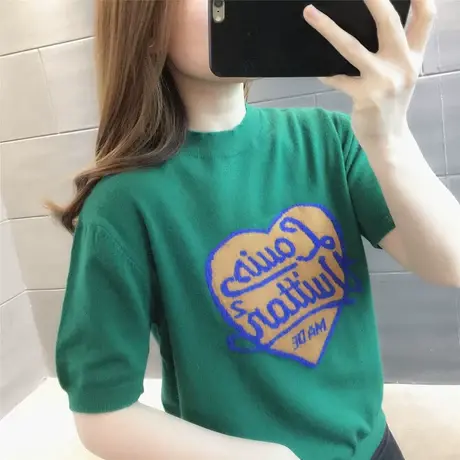 针织短袖T恤女2023年夏季新款减龄韩版甜美短款冰丝上衣夏天半袖图片