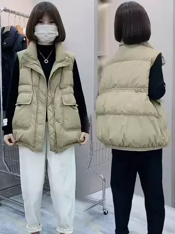 羽绒马甲秋冬时尚白鸭绒立领宽松无袖羽绒服保暖大口袋马夹新款潮图片