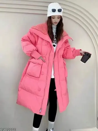 大翻领羽绒棉服女中长款过膝收腰显瘦加厚2023冬季外套时尚外套潮商品大图
