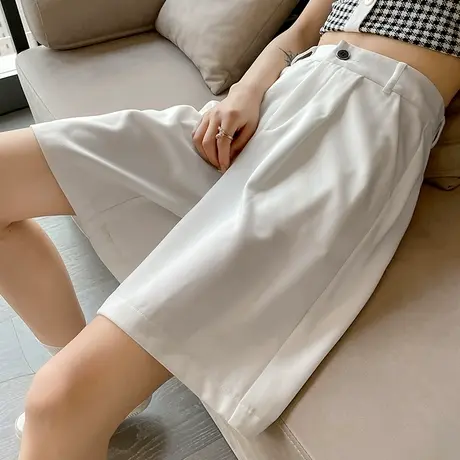白色西装短裤女夏季薄款2023新款冰丝五分裤女夏a字阔腿中裤5分裤商品大图