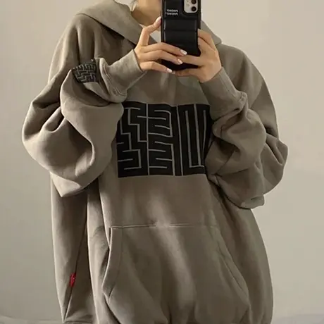 美式复古hiphop卫衣女宽松韩版设计感小众春秋薄款连帽外套潮ins商品大图