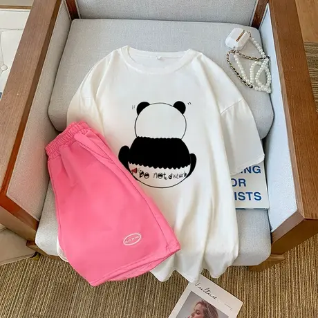 网红盐系炸街运动服套装女夏季宽松短袖短裤小个子时尚休闲两件套商品大图