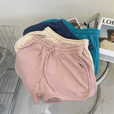 美式aa风显腿长热裤！夏松紧腰毛圈棉A字阔腿显瘦休闲运动短裤女商品大图