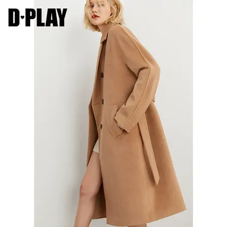 DPLAY冬季款通勤松驼色休闲廓形双排扣羊毛呢大衣商品大图