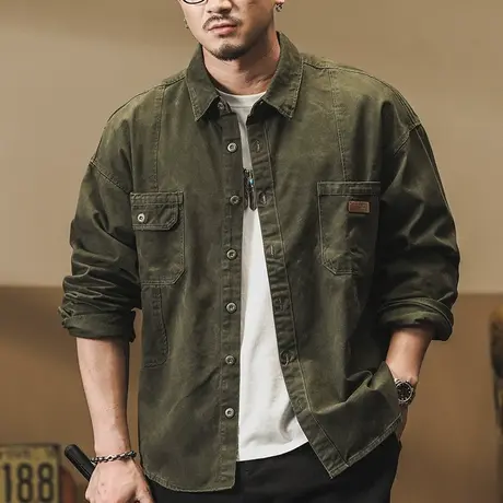 潮流宽松百搭男士衬衫时尚潮流工装长袖衬衫休闲复古大码男士外套图片
