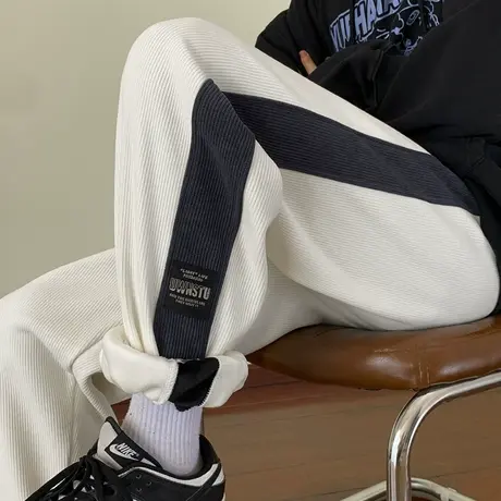 雪尼尔休闲裤男秋冬季加绒加厚保暖卫裤美式束脚运动裤男士哈伦裤商品大图