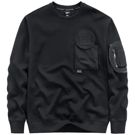 VIP暗黑机能风拼接卫衣男多口袋宽松套头圆领长袖t恤潮牌工装上衣商品大图