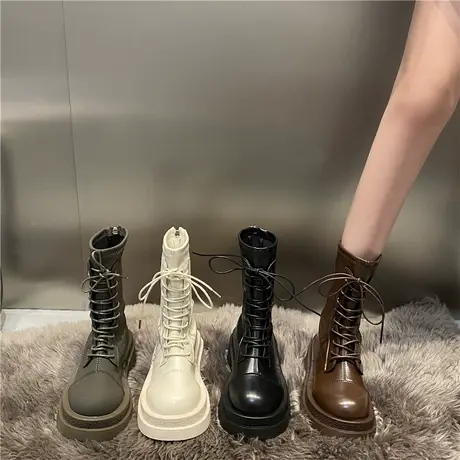 韩版厚底黑色马丁靴2024秋冬新款复古加绒短靴切尔西靴女靴瘦瘦靴图片