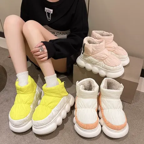 防水雪地靴女冬季可外穿新款时尚室内保暖厚底防滑包跟面包棉拖鞋商品大图