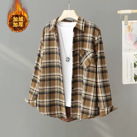 经典加绒加厚格子衬衫女韩版宽松叠穿保暖打底上衣秋冬新款厚外套商品大图