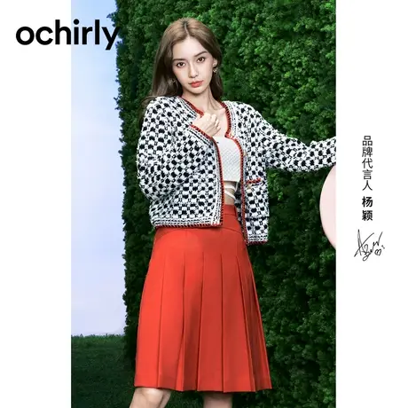 ochirly欧时力 蝴蝶纱小香风针织外套女 2023新款春装格子开衫图片